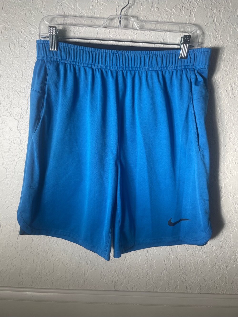 Nike Men's Bright Blue Athletic Shorts with Black Swoosh